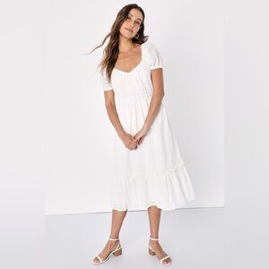 Lulus Milan Moments White Embroidered Backless Midi Dress White Eyelet Small